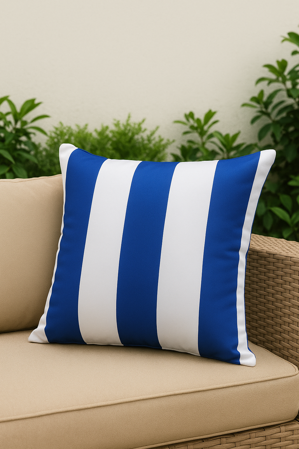 Housse de Coussin Extérieur Étanche - Rayures Bleues - Coussin Deco