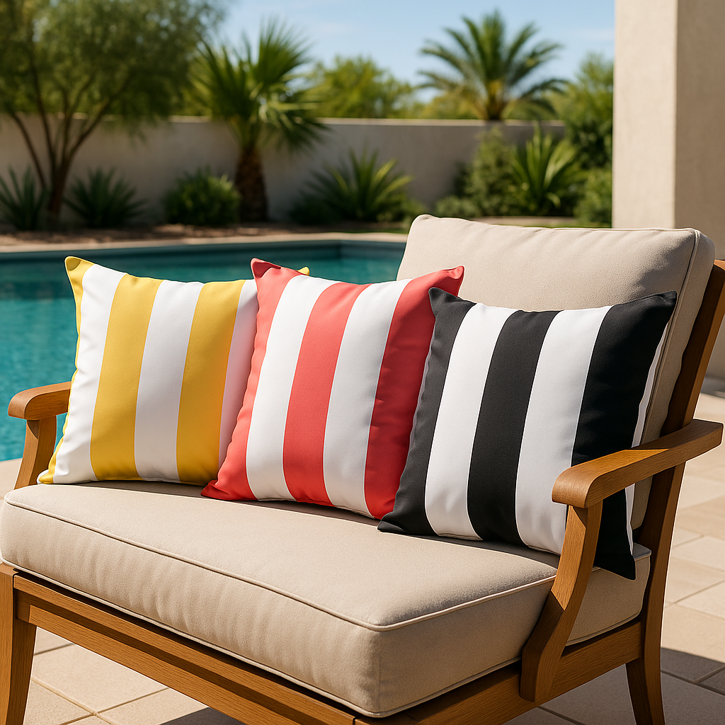 Housse de Coussin Extérieur Étanche - Rayures Jaunes - Coussin Deco