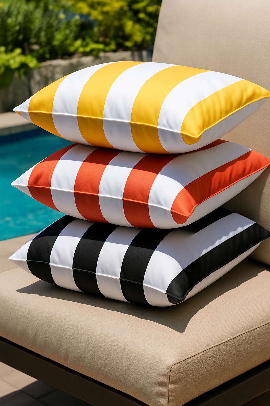 Housse de Coussin Extérieur Étanche - Rayures Noires - Coussin Deco