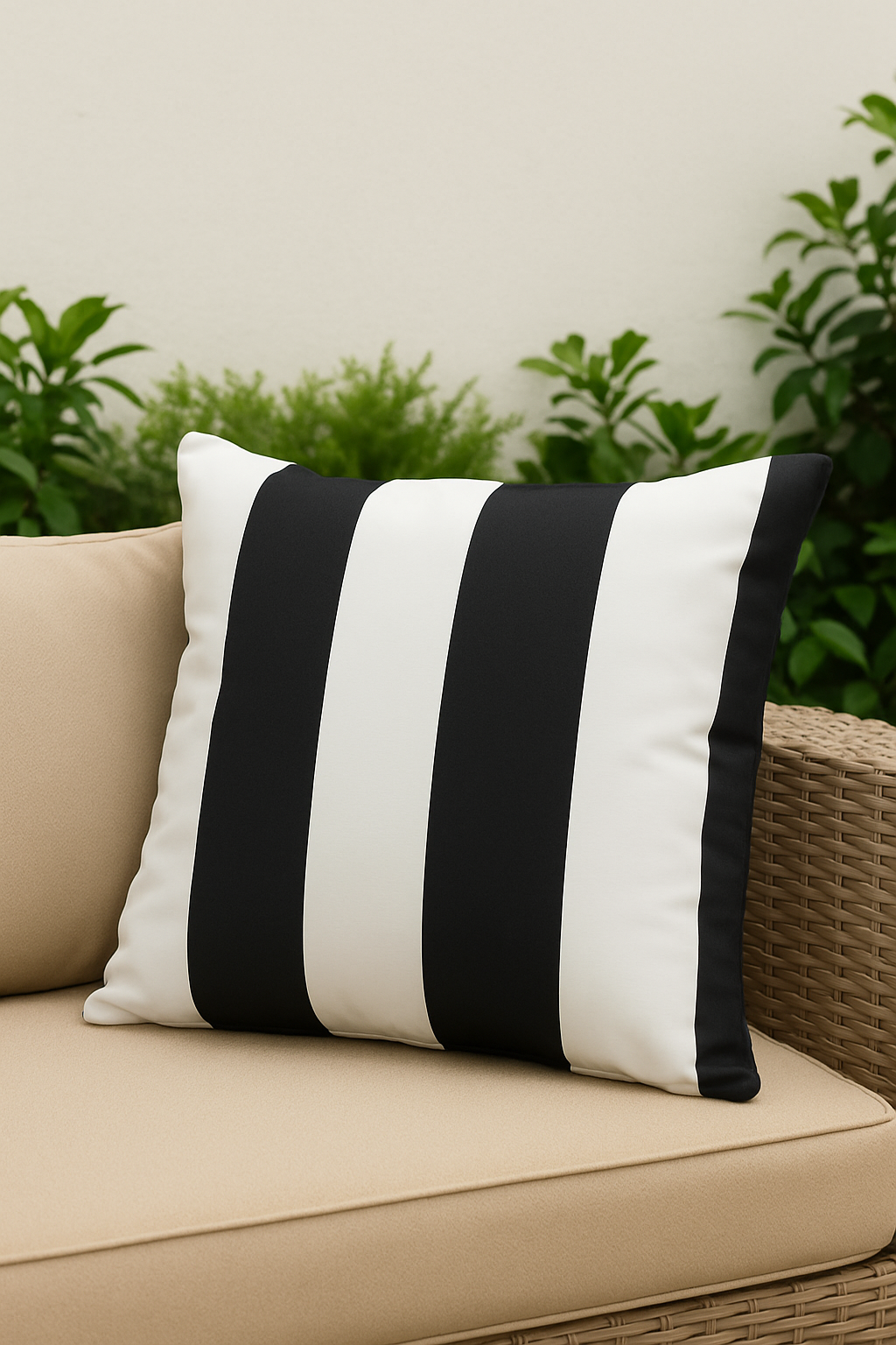 Housse de Coussin Extérieur Étanche - Rayures Noires - Coussin Deco