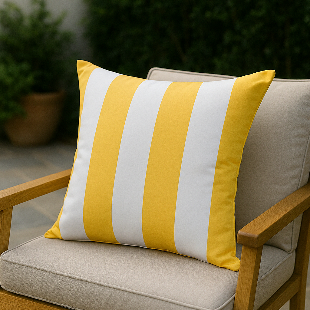 Housse de Coussin Extérieur Étanche - Rayures Jaunes - Coussin Deco