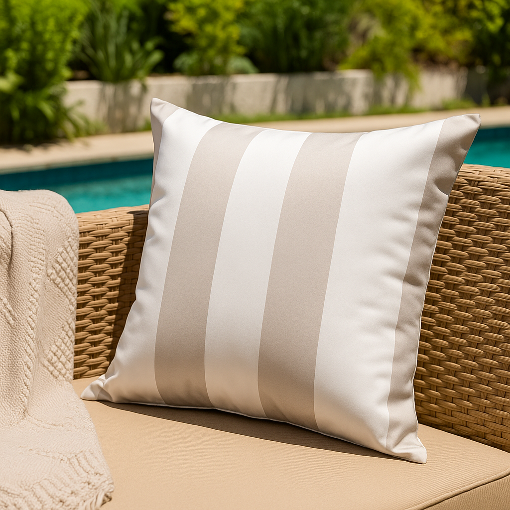 Housse de Coussin Extérieur Étanche - Rayures Gris Clair - Coussin Deco