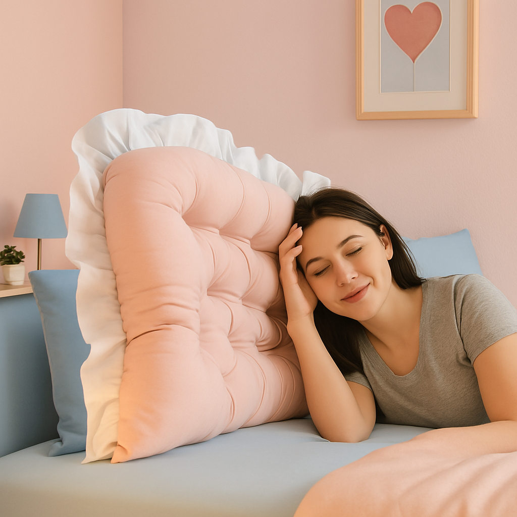 Coussin Tête de Lit - Rose Clair avec Volants - Coussin Deco