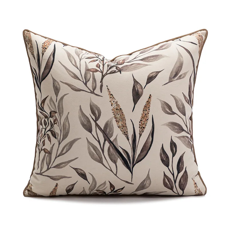 Housse de Coussin à Motifs Végétaux - Élégance Naturelle en Tons Neutres - Coussin Deco