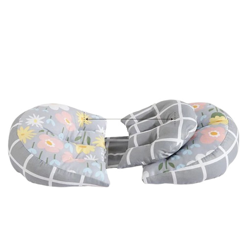 Coussin de Grossesse - Gris Motif Fleuri - Coussin Deco