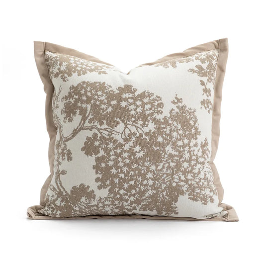 Housse de Coussin à Motifs Arborés - Élégance Classique et Bordures Volantées - Coussin Deco