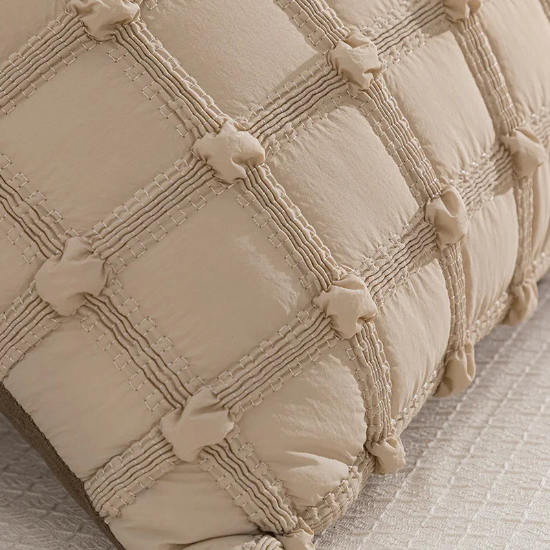 Housse de Coussin Rectangulaire Texturée - Beige à Motif Géométrique - Coussin Deco