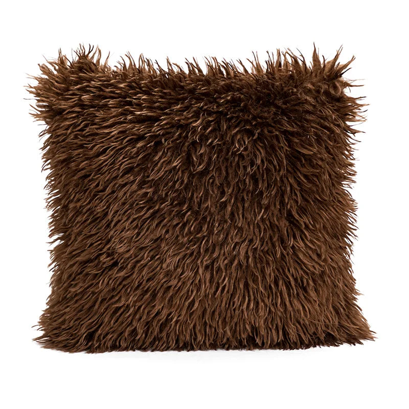 Housse de Coussin en Fausse Fourrure - Brun Châtaigne Doux et Chaleureux - Coussin Deco