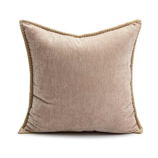 Housse de Coussin en Lin - Beige Naturel avec Bordure Tressée - Coussin Deco