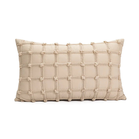 Housse de Coussin Rectangulaire Texturée - Beige à Motif Géométrique - Coussin Deco