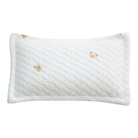 Taie d'Oreiller Bébé en Coton - Motif Ourson Brodé - Coussin Deco