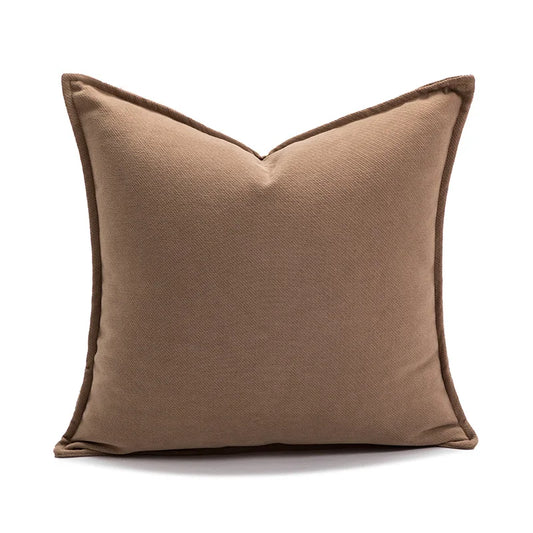 Housse de Coussin en Coton - Marron Taupe avec Finition Passepoil - Coussin Deco