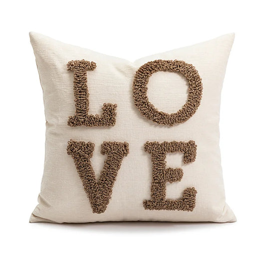 Housse de Coussin Brodée - Motif LOVE en Relief, Style Bohème - Coussin Deco