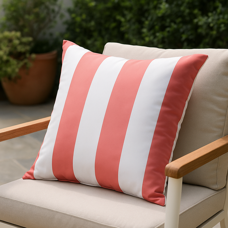 Housse de Coussin Extérieur Étanche - Rayures Roses
