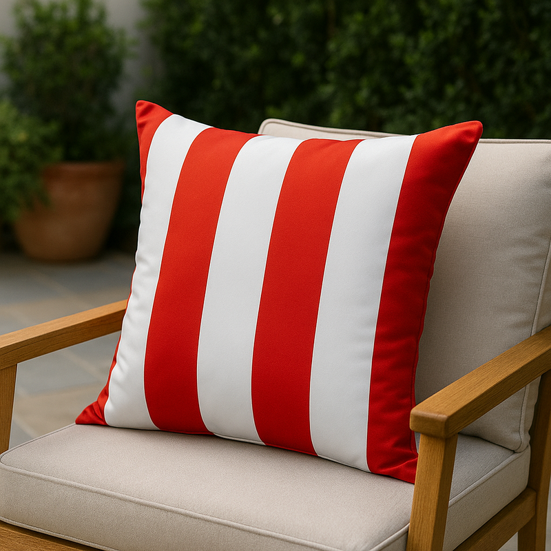 Housse de Coussin Extérieur Étanche - Rayures Rouges