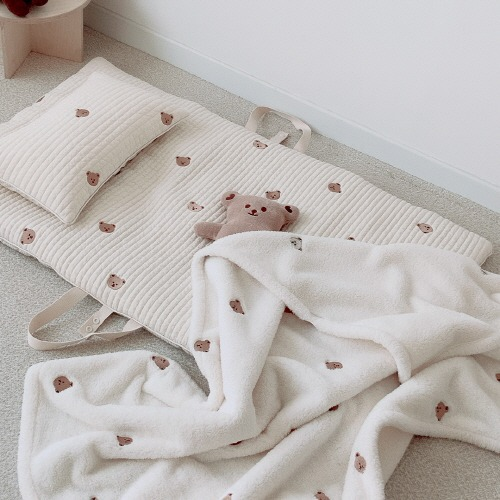 Oreiller Bébé en Coton - Motif Oursons Brodés - Coussin Deco