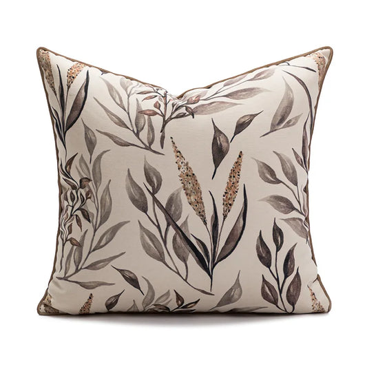 Housse de Coussin à Motifs Végétaux - Élégance Naturelle en Tons Neutres - Coussin Deco