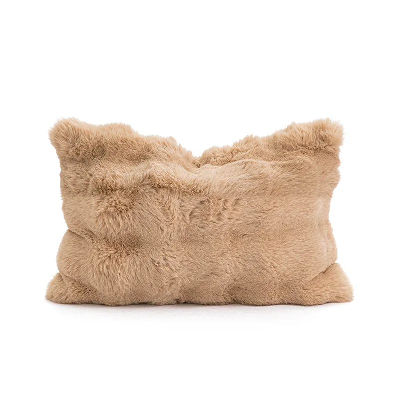 Housse de Coussin Rectangulaire en Fausse Fourrure - Marron Café Douillet - Coussin Deco