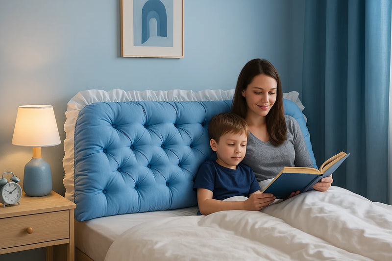 Coussin Tête de Lit - Bleu Pastel avec Volants - Coussin Deco