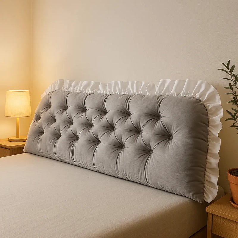 Coussin Tête de Lit - Gris Perle avec Volants - Coussin Deco