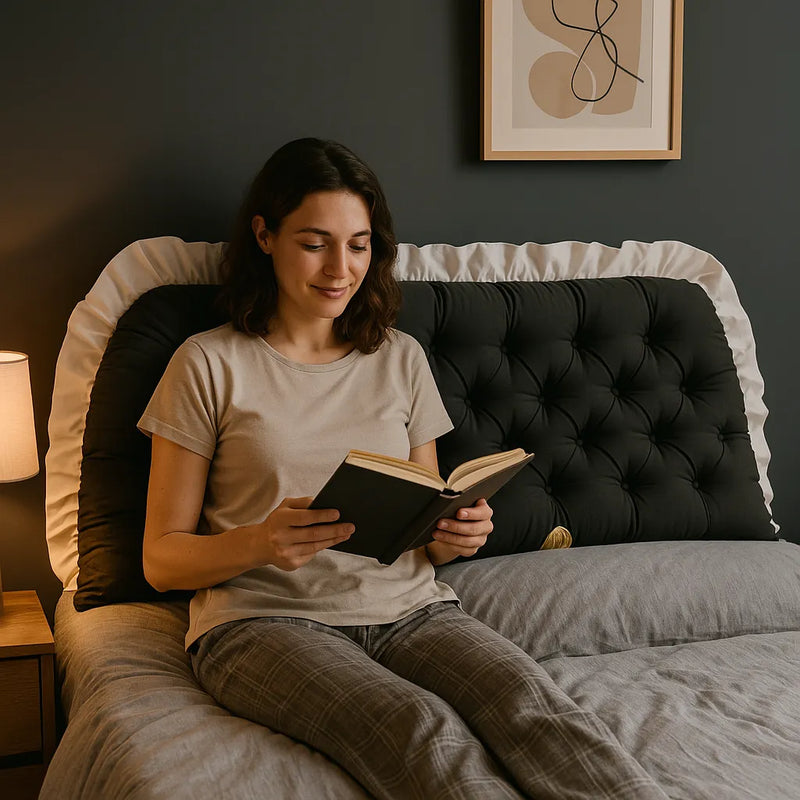 Coussin Tête de Lit - Gris Foncé avec Volants - Coussin Deco